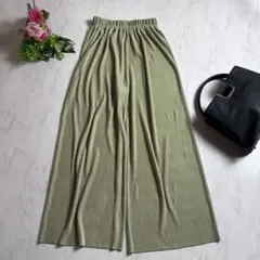 donoban シャーリング ワイドパンツ 黄緑 春夏 楽ちんパンツ