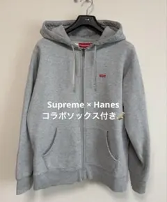 Hanes ソックス付き！Supreme スモールボックスロゴ フーディ M