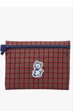 完売　新品未使用　familiar チェック柄ポーチ クマ刺繍