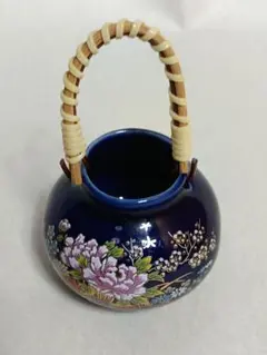 未使用美品九谷焼瑠璃色 陶器持ち付き爪楊枝入れのサムネイル