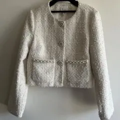 H&M ノーカラー ツイードジャケット