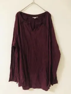 terra & sky パープル Vネック 長袖Tシャツ 0X