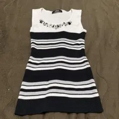 【美品】salire ノースリーブニット ビジュー付き ボーダー Mのサムネイル