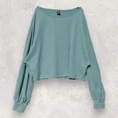 リブニットプルオーバー M エメラルドグリーン ゆるダボ 韓国風 カジュアル