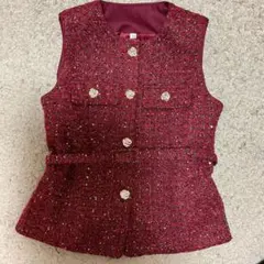 韓国高級風ツイード ベスト ノースリーブ