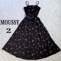 【大人ガーリー】MOUSSY　闇夜の花刺繍ドレス　フレア　ベルベット　艶黒