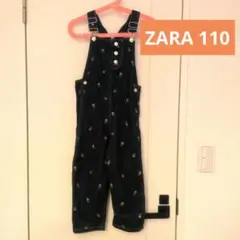 ZARA 花柄刺繍 ダークデニム オーバーオール