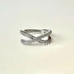 silver925 クロスライン ジルコニア イヤーカフ 片耳用　シルバー