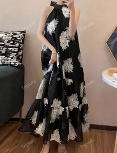 花柄 ランダムプリントオフショルダー カジュアルサマードレス