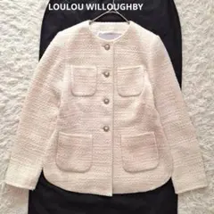 極美品✨ルルウィルビー 近年 ノーカラーツイードジャケット パールボタンのサムネイル