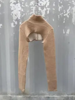 ベージュ ハイネック ショート丈 ニット