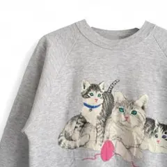 90s USA製 猫柄 スウェット Gopher Sport グレー L A5