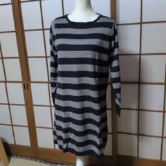 ストライプ 長袖チュニック グレー ネイビー