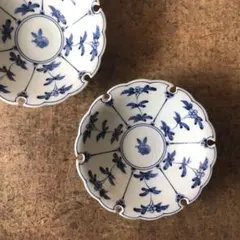 波佐見焼 割草花うさぎ紋 雪輪銘々皿　2枚