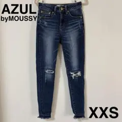 AZUL デザインスキニージーンズ XXS ダメージデニム フリンジ 濃紺
