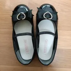 プライベートレーベル 21センチ パールハート リボン フォーマルシューズ