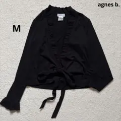 【美品】agnes b. フリルカーディガン　黒　フロントリボン　コットン　Mのサムネイル