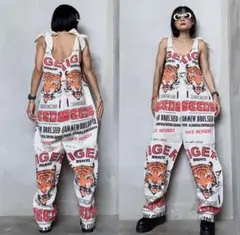 フィードサックつなぎオールインワンサロペットタイガーチャイハネ広告プリント