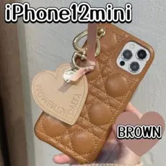 iPhoneケース　iPhone12mini キルティング　ブラウン　人気　最安