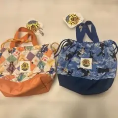 新品　リアルピース巾着バッグ キルティング オレンジ　ブルー　2個セットのサムネイル