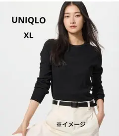 UNIQLO／ソフトリブクルーネックT長袖／BLACK／XL／新品タグ付