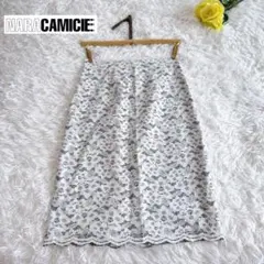 【ナラカミーチェ】ギンガムチェックフラワーレースタイトスカート　膝丈　スカラップ