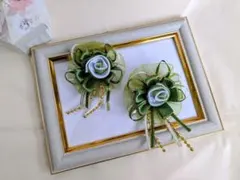 【卒入学式】親子で姉妹でペアコサージュ薔薇グリーン2個セット