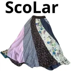 【ScoLar】パッチワーク風 2WAY ロングスカート／ベアワンピース　Mのサムネイル