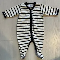 ストライプロンパース 半袖 Vネック