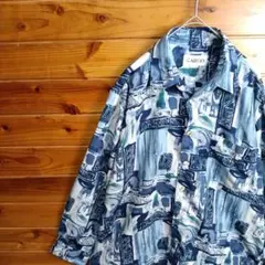 長袖シャツ　柄シャツ　アート柄　幾何学模様　90s　レトロ　ヴィンテージ　抽象柄
