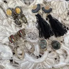 イヤリング　4点セット　刺繍　綺麗系　モネ　ゴールド　ハンドメイド　シルバー