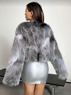 グレー ファー クロップドジャケット