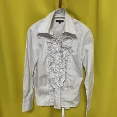 m.f.editorial ストライプ フリル 長袖シャツ ホワイト Lのサムネイル