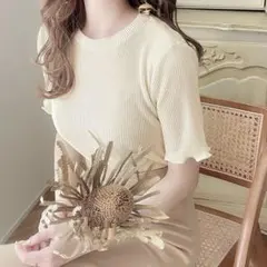 上品な光沢感。ミニプリーツ半袖シアー素材Tシャツ