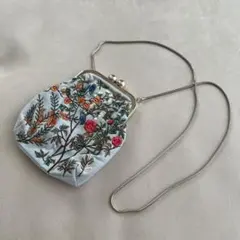 ZARA ザラ　花柄刺繍 水色 ショルダーバック　がま口