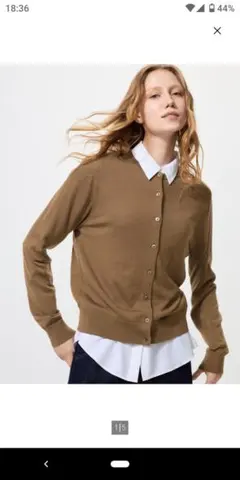 【1度着用のみ】ユニクロメリノクルーネックカーディガン 35BROWN Lサイズ