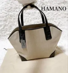 HAMANO トート ハンド バッグ キャンバス レザー オーストリッチのサムネイル