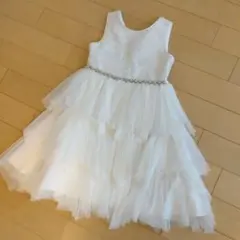 美品　白いチュールドレス パール装飾付き　発表会