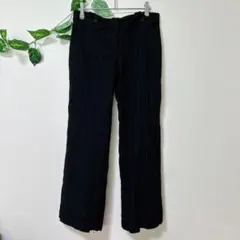 アンテイラー ピンストライプ セミフレアパンツ L 黒 毛 通勤