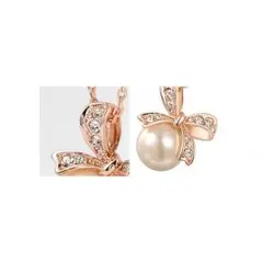 パール リボン ネックレス ローズゴールド 真珠 EARTHER RING