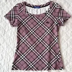 バーバリーブルーレーベル ノバチェック カットソー 38 パープル　ロゴ刺繍