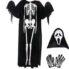 【3点セット】ムンク スクリーム 忘年会 コスプレ 大人 衣装 仮装 骸骨