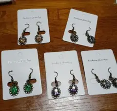 ビンテージ風レジンフックピアス5ペアセット