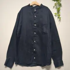 無印良品 リネン100% バンドカラーシャツ 濃紺