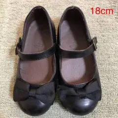 フォーマルシューズ 女の子 黒　リボン付き　18cm