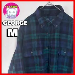 usa古着 GEORGE ネルシャツ M ネイビー グリーン ブラック チェック