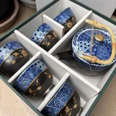 美濃焼 蔵珍窯 金彩瑠璃 茶器揃 急須 湯呑み 5個セット 色絵花鳥 茶器