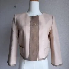 FOXEY　ウール×シルク　ノーカラージャケット　ピンクベージュ　42のサムネイル