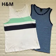 H&M メンズ タンクトップ 2枚セット ボーダー