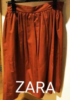 ザラ　ロングスカートミモレ丈　エンジ色　フレアスカート